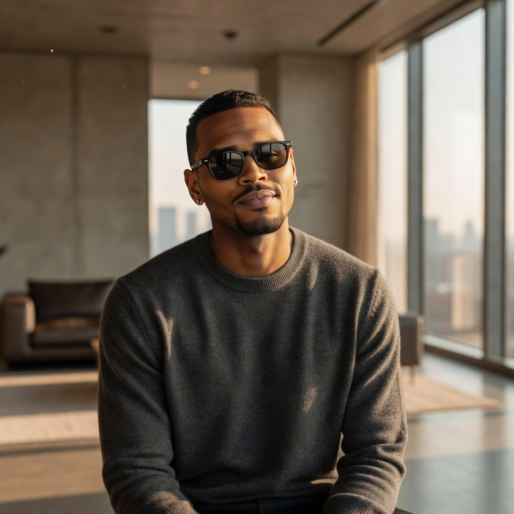 Chris Brown with sunglasses in relaxed environment