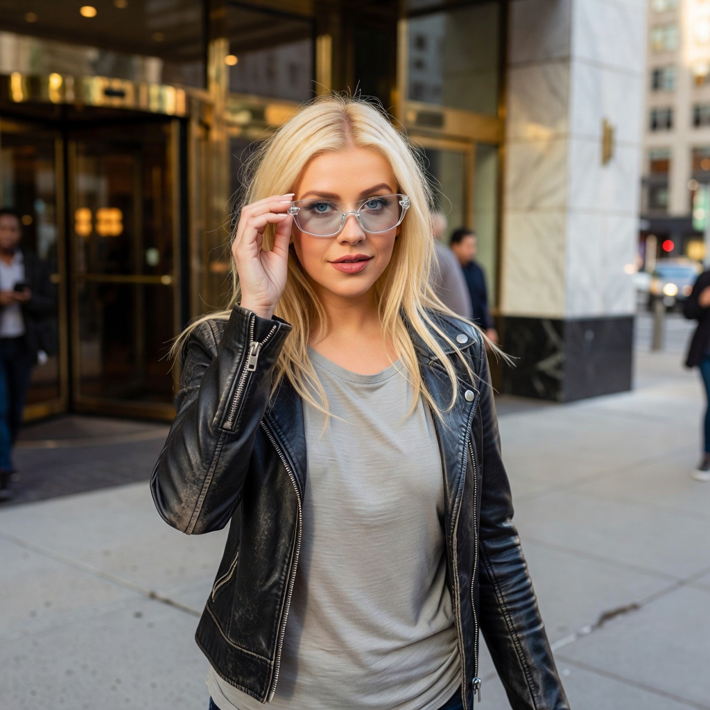 Christina Aguilera with transparent sunglasses