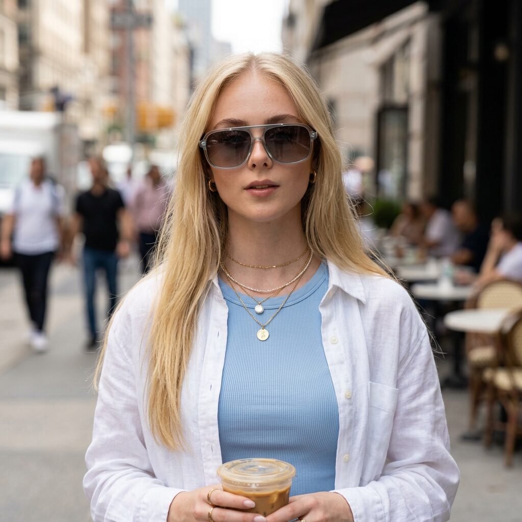 Loreto Peralta with cool oversized sunglasses